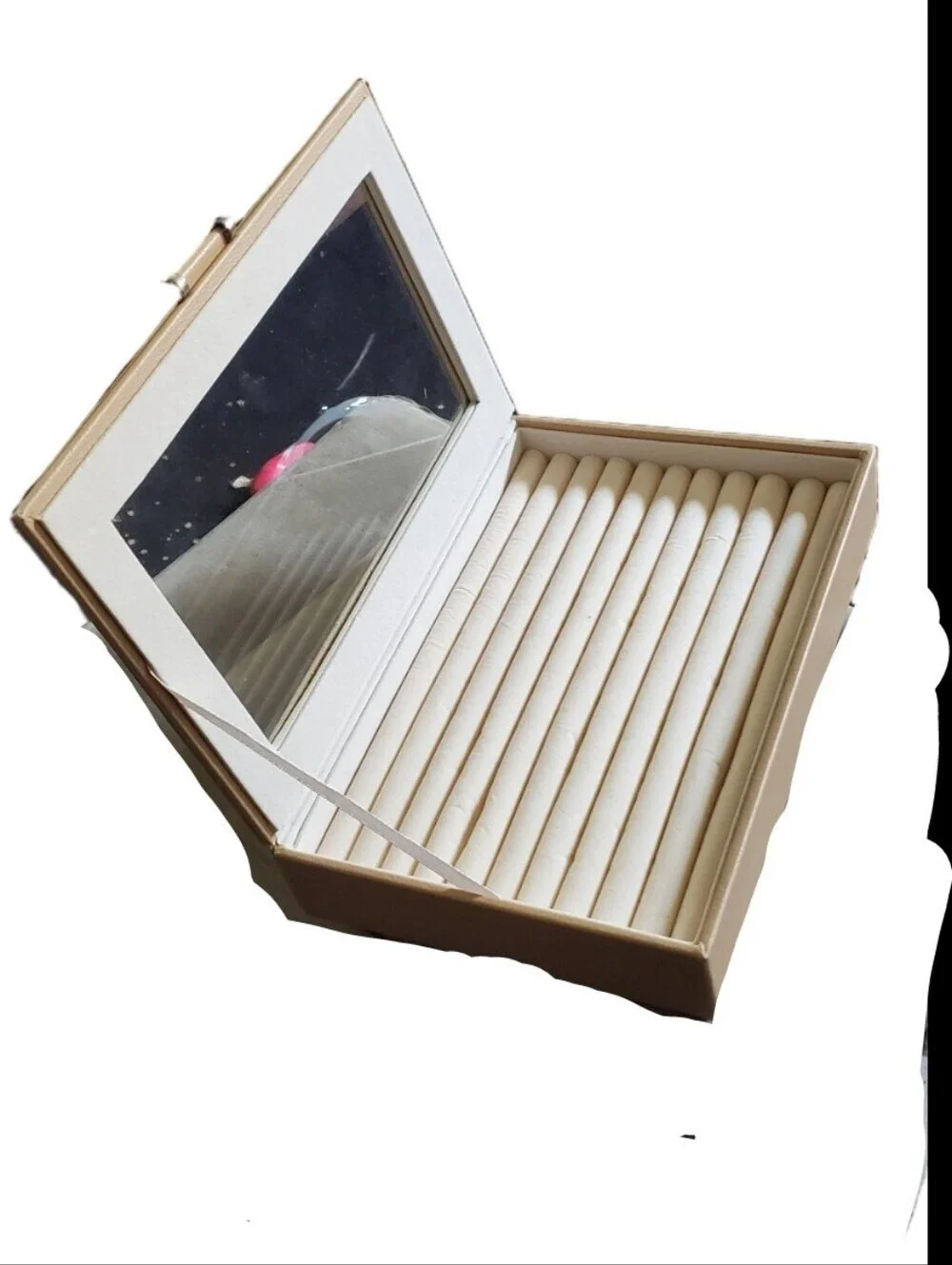 Faux Leather Ring Jewelry Organizer Display Case Cream